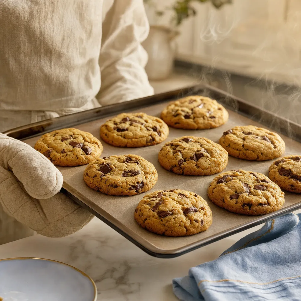 Bandeja de cookies recién salida del horno